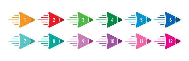 Numbers 1-12 for science, education, business, technology world. Numbers 1-12 concept in fast and colorful pencil tips