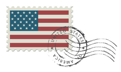 Postage stamp United States of America. Rubber postal stamp USA. Vintage vector illustration in grunge style.