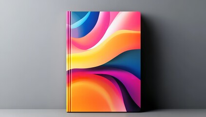 Naklejka premium Vibrant Abstract Book Cover with Colorful Swirls on Gray Background, Standing Upright with Copy Space