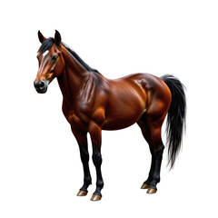 Majestic Bay Horse Stands Proudly in Natural Light with Smooth Coat and Strong Muscles