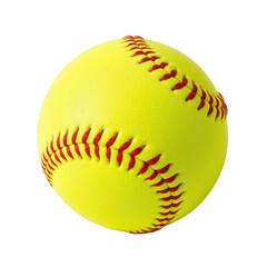Bright Yellow Softball with Red Stitching Isolated on White Background for Sports and Recreation Themes