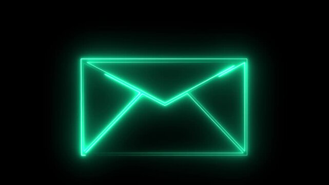 Purple color neon mail envelope icon animated on black background. glowing neon Mail envelope, incoming mail,dark green icon.