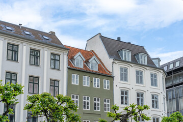 Fototapeta premium View to Tops of Majestic Historical buildings in the center of Copenhagen, Denmark.