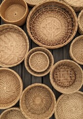 Woven Wonders: Intricate Basketry Designs - Artisanal woven baskets, showcasing natural textures, intricate craftsmanship, and diverse weaving patterns.