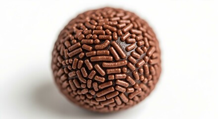 Close-Up of a Gourmet Chocolate Brigadeiro Showing Rich, Glossy Texture and Sprinkles