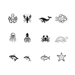 Set Of Deep Sea Creatures Design