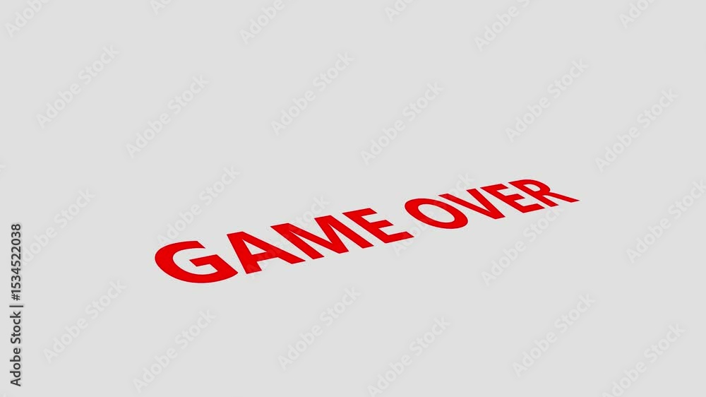 Poster game over. 3d text logo. text animation. red logotype on white grey background. 3d text animation.