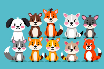 Fototapeta premium Cute Cartoon Animal Illustration-Adorable Dog and Fox Characters-Playful and Colorful Art for Kids-Whimsical Animal Clipart-Perfect for Childrens Designs