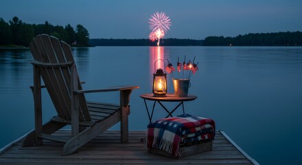 Serene Lakeside Fireworks Display A Peaceful Fourth of July Evening