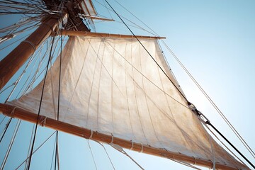 Majestic sailboat's fabric whispers adventure under a bright, inspiring sky.