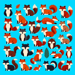 Cute Fox Illustration Collection - Whimsical Foxes in Various Colors - Adorable Fox Characters for Design Projects - Ideal for Kids and Nature Themes