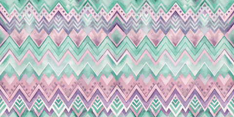 Colorful abstract zigzag pattern featuring pastel hues of green and pink.