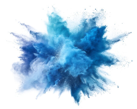 A vibrant explosion of blue and white powder creating a dynamic and abstract visual effect on black background - Powered by Adobe