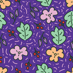 Cute feminine watercolor seamless pattern with wildflowers.hand drawn,