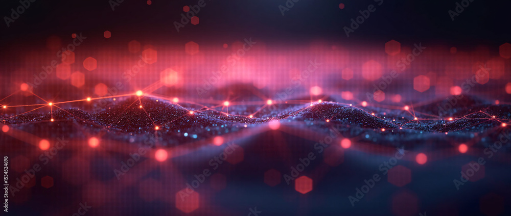 Poster abstract black red glowing mesh network of polygons