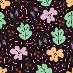 Hand drawn flowers seamless pattern