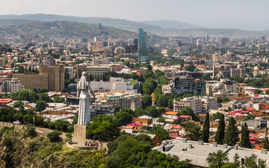 Aerial view of Tbilisi with the Mother of Georgia statue