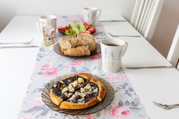Tasty breakfast. Poppy seed cake and tea