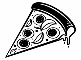 Delicious pizza slice illustration black and white