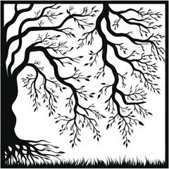 Black Silhouette Tree with Roots and Leaves – Symbolic Nature and Growth Vector Art
