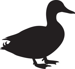 Duck – Solid Black Silhouette and Outline Vector Set