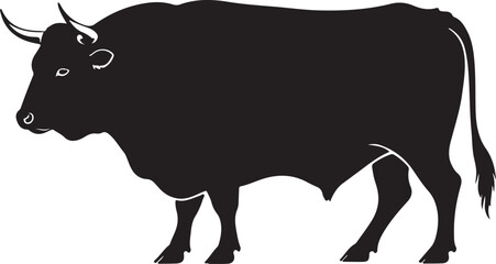 Durham Ox – Solid Black Silhouette and Outline Vector Set