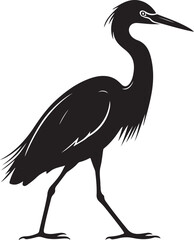 Obraz premium Egret Side View – Solid Black Silhouette and Outline Vector Set