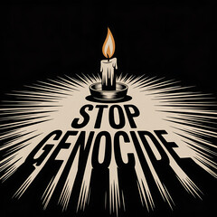 Illumination Against Atrocity: Candle glowing over "STOP GENOCIDE" &ndash; Hope and peace