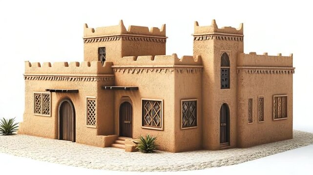 Authentic desert architecture, traditional home with clay finish and fortress elements
