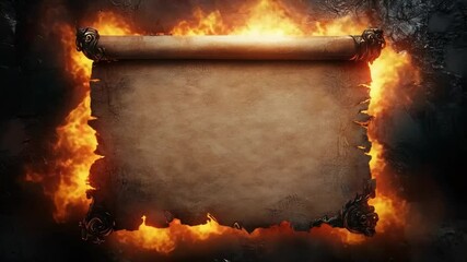 Epic scroll engulfed in mystical flames, perfect for fantasy or adventure storytelling - Powered by Adobe