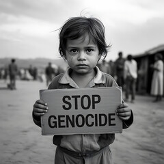 Plea for Peace: Young child holding sign against injustice &ndash; Poignant and emotional &ndash; Transparent PNG