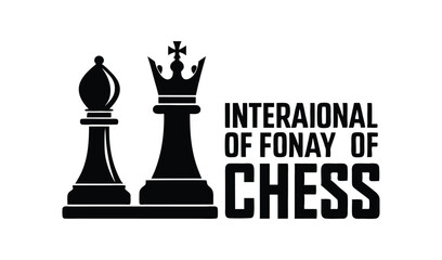 Chess pieces icon with international day of chess text