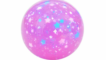 Pink sphere with blue and white star pattern. Sparkly. Isolated