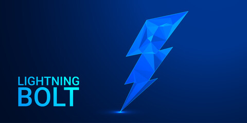 Low Poly Lightning Bolt on Futuristic Blue Background – Geometric Energy Symbol with Digital Glow Effect