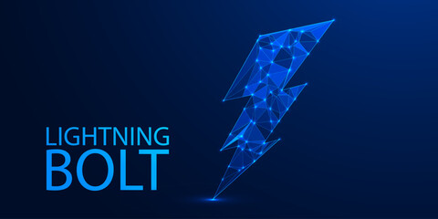 Low Poly Lightning Bolt on Futuristic Blue Background – Geometric Energy Symbol with Digital Glow Effect