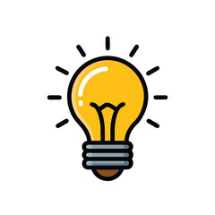 Minimal Light Bulb Vector Icon on White Background
