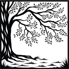 Black Silhouette Tree with Roots and Leaves – Symbolic Nature and Growth Vector Art