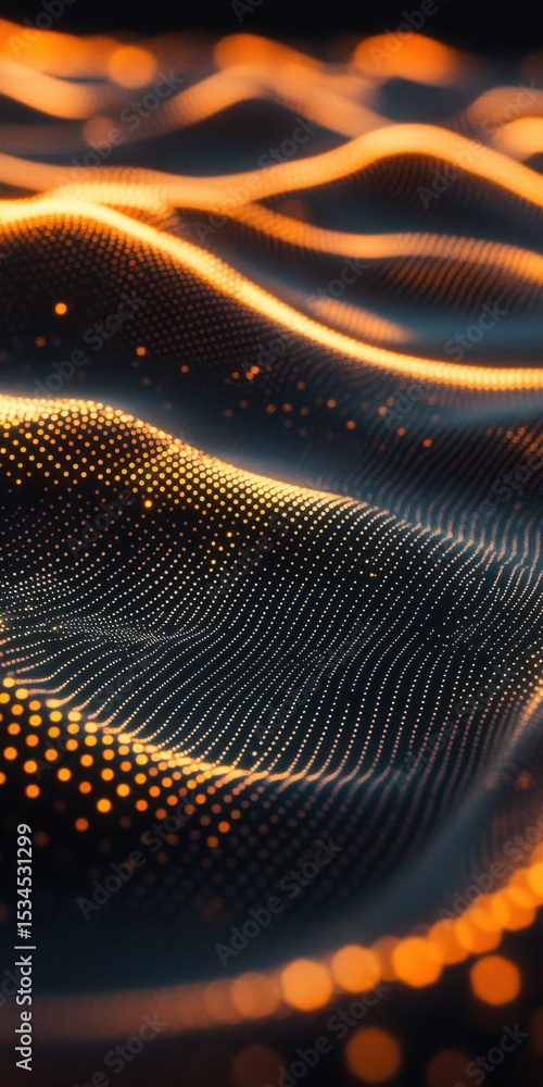 Poster abstract glowing wave background with orange dots and smooth lines for technology