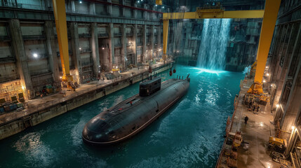 Nuclear Submarine in Shipyard Dock