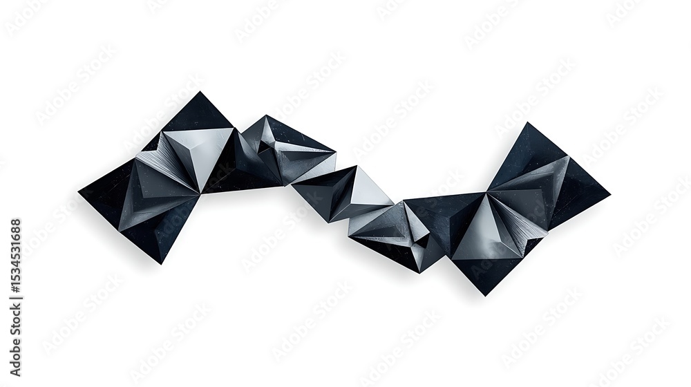 Poster black angular geometric abstract form in floating motion with futuristic tech aesthetics on a clean 