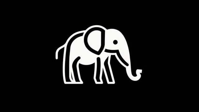 Minimalist White Elephant Graphic on Black Background Animation for Creative Projects