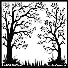 Black Silhouette Tree with Roots and Leaves – Symbolic Nature and Growth Vector Art