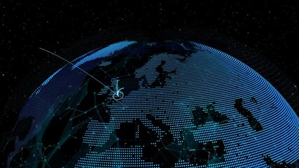 Global network and internet connection in orbital earth globe animation . Concept of wireless digital connection in futuristic 3D rendering motion graphic . - Powered by Adobe