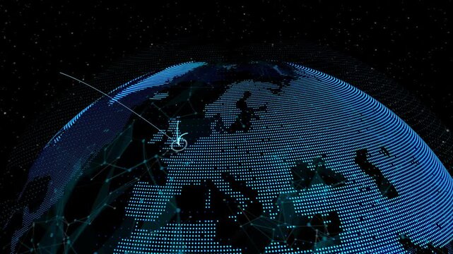 Global network and internet connection in orbital earth globe animation . Concept of wireless digital connection in futuristic 3D rendering motion graphic . - Powered by Adobe