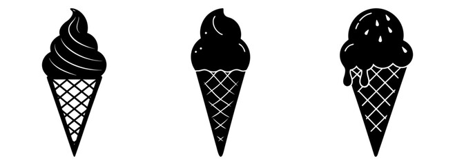 Silhouette set of delicious frozen treat cones collection vector graphic illustration