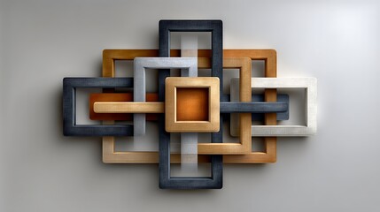 A background of interlocking gold geometric shapes with a mix of matte and glossy finishes, casting delicate shadows and highlights for a three-dimensional effect