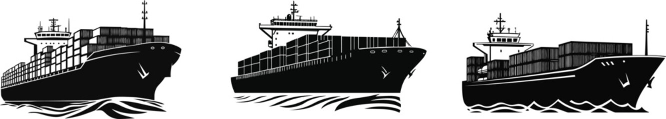 Obraz premium Cargo Ship Silhouette Collection Heavy Transportation Maritime Logistics