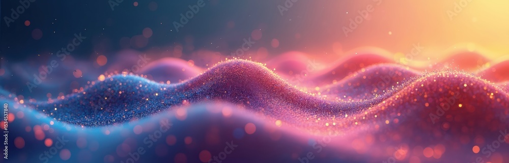Poster vibrant abstract composition waves with dotted elements on gradient backdrop. blurry artistic digita