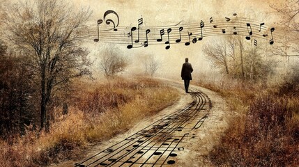 Autumnal path with musical notes