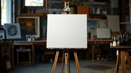 Blank canvas on easel in art studio